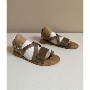 Sorel Ella Crisscross Natural Tan Metallic Gold Flat Sandals‎ Womens Sz 7.5 EUC
